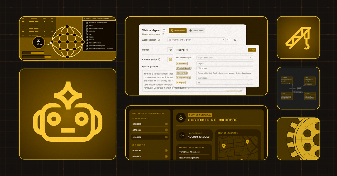 Gráfico conceptual de un agente de Inteligencia Artificial optimizando procesos de negocio en Mendix.